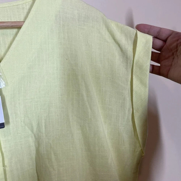 lee yellow linen blend peplum button front top womens size L short sleeve - Picture 4 of 11